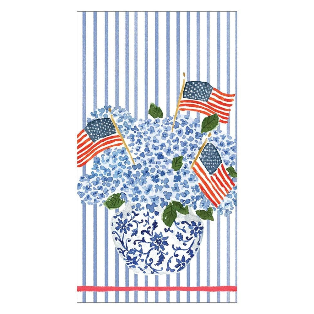 Caspari Flags and Hydrangeas Guest Towel Napkins, Set of 15