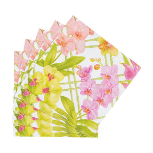 Caspari Orchid Conservatory Cocktail Napkins, Set of 20