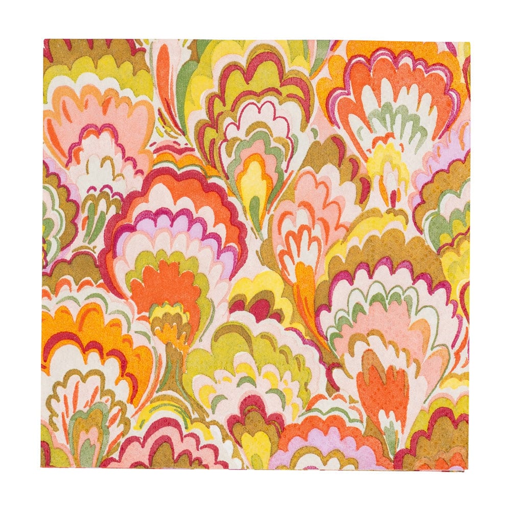 Caspari Marbled Ceramica Raspberry & Chartreuse Cocktail Napkins, Set of 20