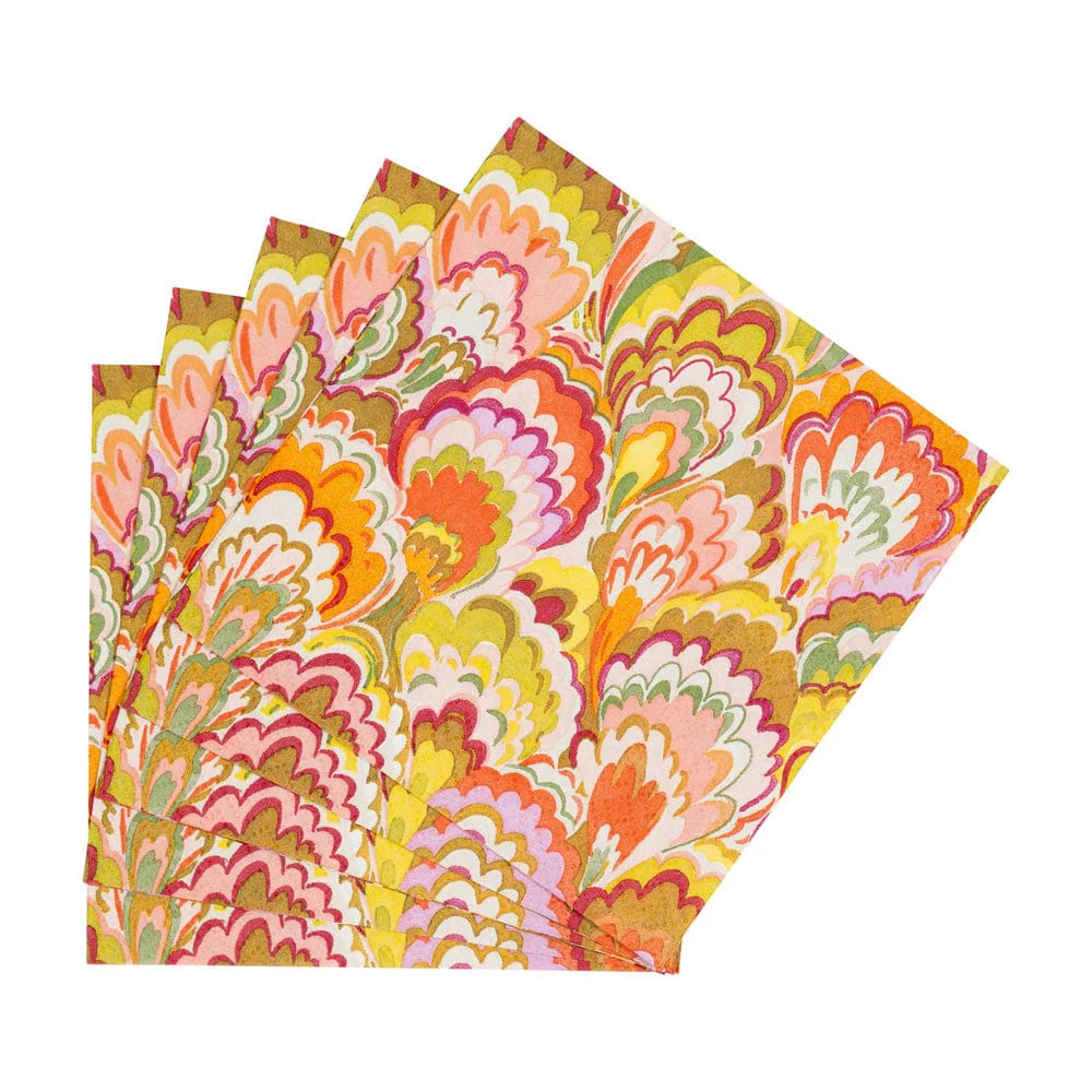 Caspari Marbled Ceramica Raspberry & Chartreuse Cocktail Napkins, Set of 20