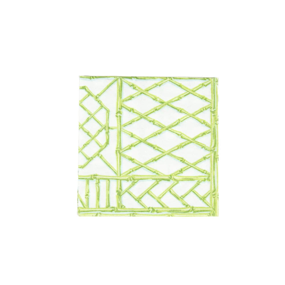 Caspari Bamboo Screen Moss Green Cocktail Napkins, Set of 15