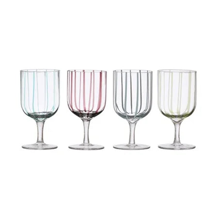 Hand-Painted Stemmed Glass w/ Stripes, 14oz