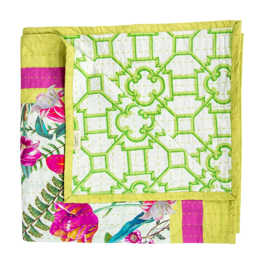 Caspari La Dolce Vita Kantha Quilt Sage & Lavender Table Cover