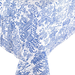 Caspari Reversible Kantha Table Cover, Blue & White Pagoda Toile