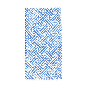 Caspari Fretwork Cotton Dinner Napkins, Blue & White, Set of 4