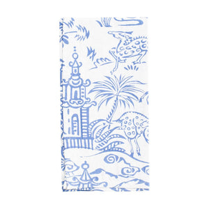 Caspari Pagoda Toile Cotton Dinner Napkins, Blue & White, Set of 4