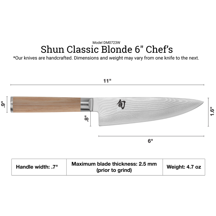 Shun Classic Blonde Chef Knife,  6"