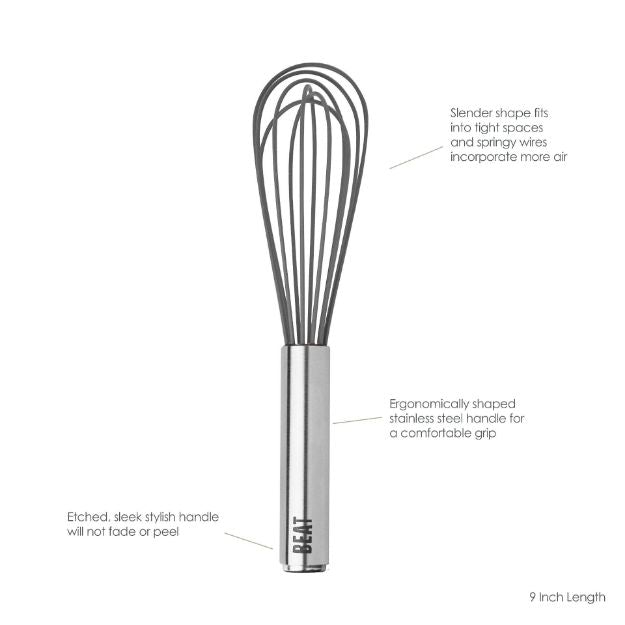 Tovolo Silicone Coated Stainless Steel Beat Whisk - Charcoal, 9”