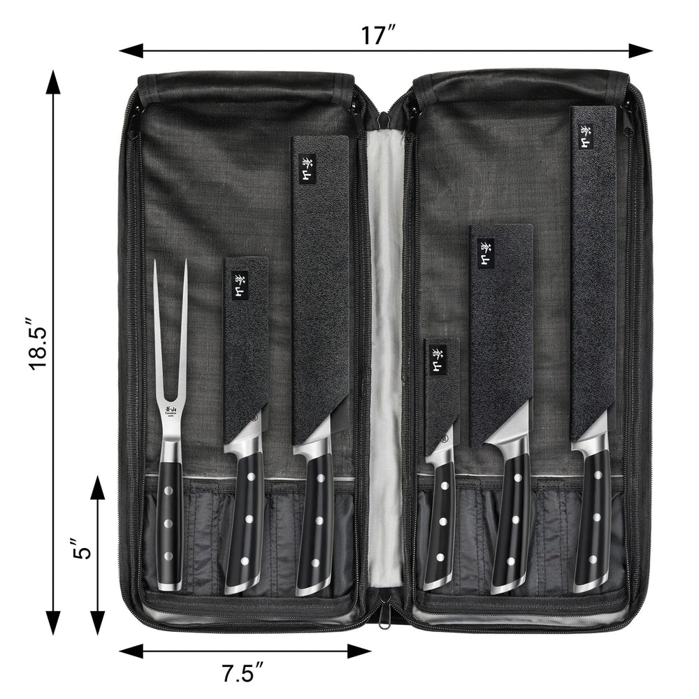 Cangshan 7-Piece Cut-Resistant Nylon Cutlery Knife Bag with Strap, Knives Not Included