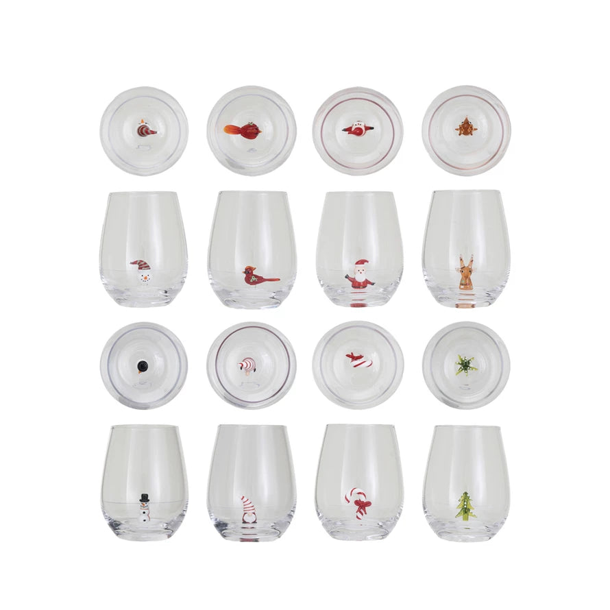 Stemless Christmas Wine Glass, 8 Styles