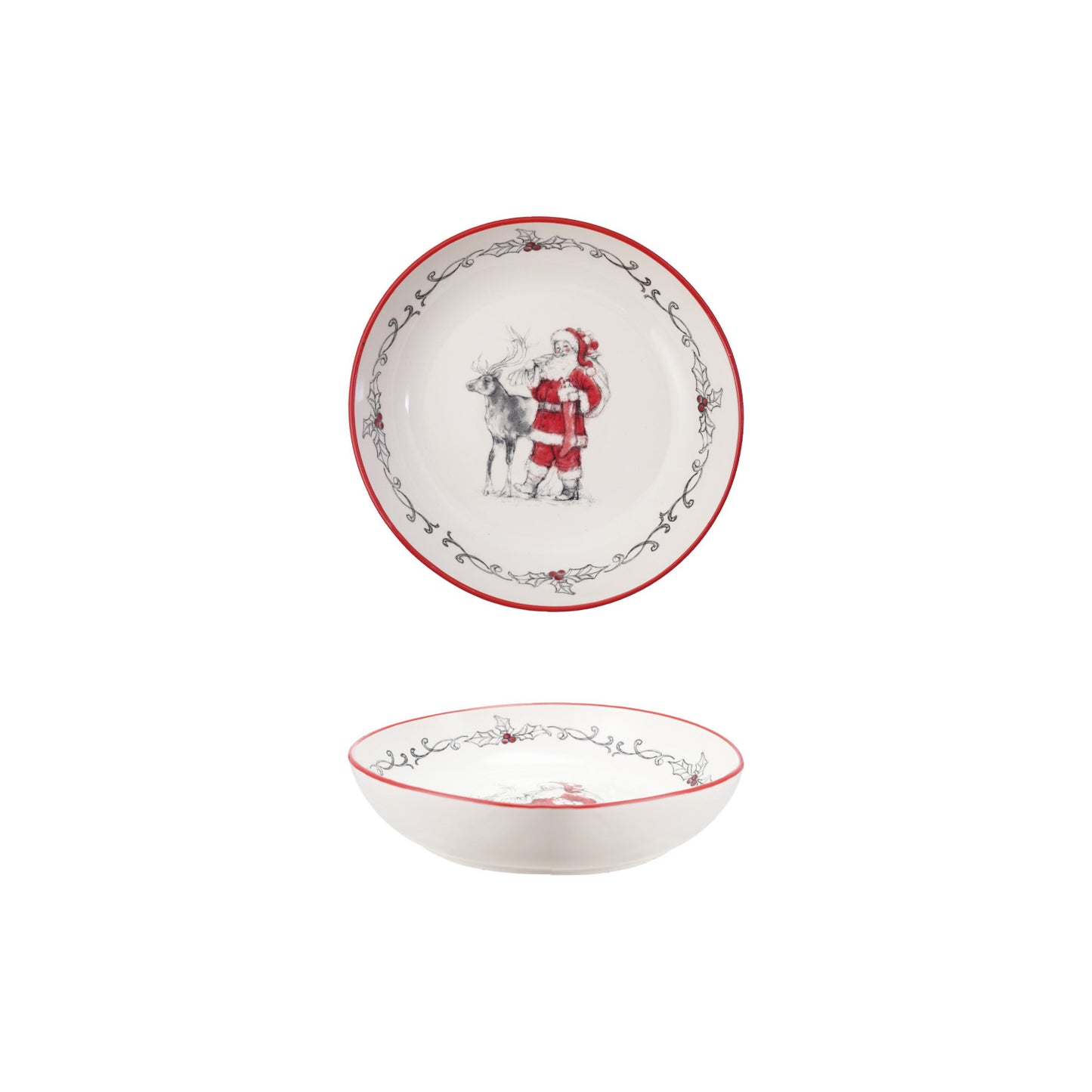 Stoneware Bowl with Santa & Reindeer
