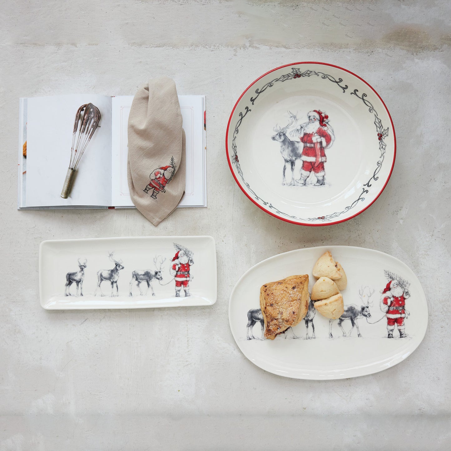 Stoneware Serving Platter with Santa Leading Reindeer