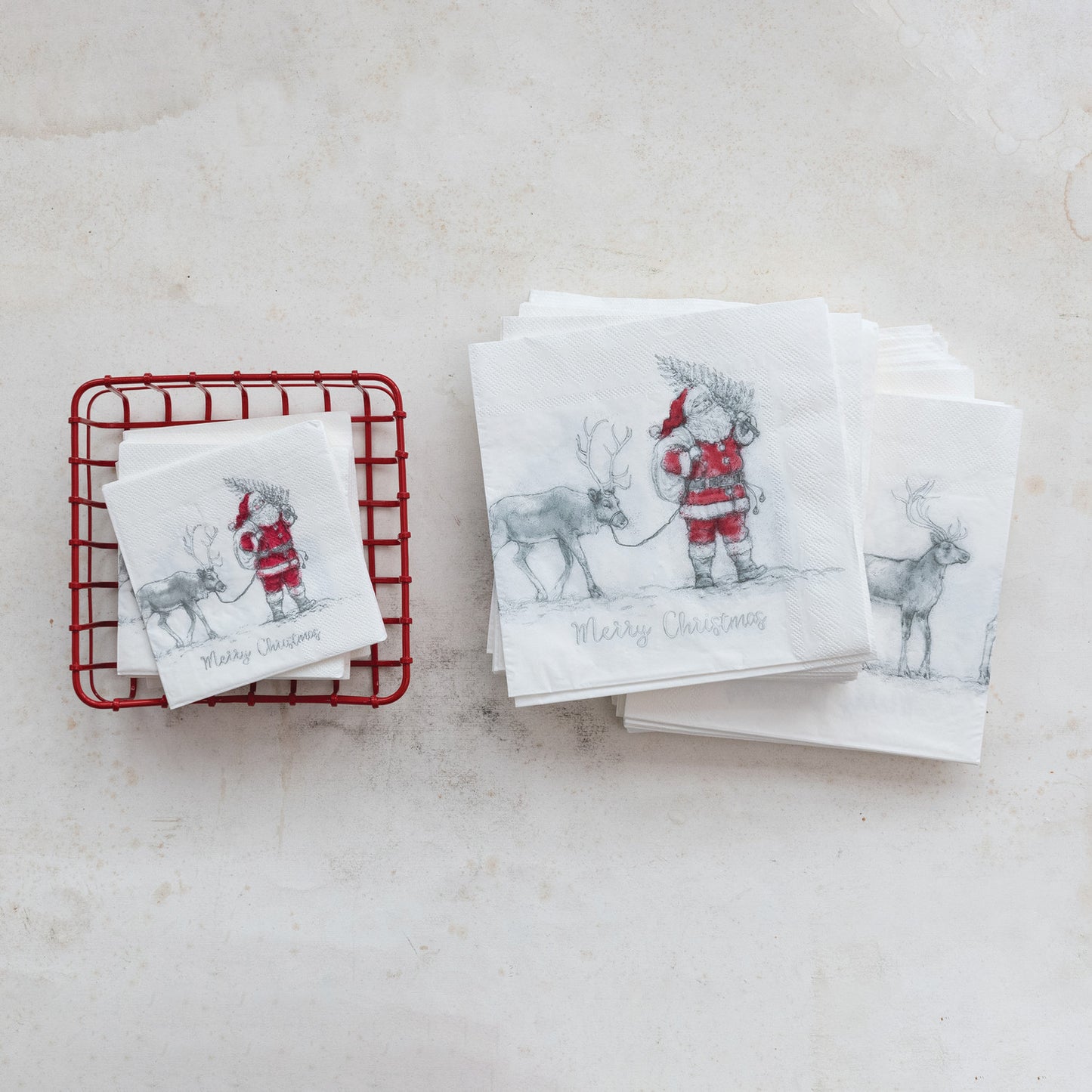 Paper Napkins with Santa Leading Reindeer Image, 50 Pc