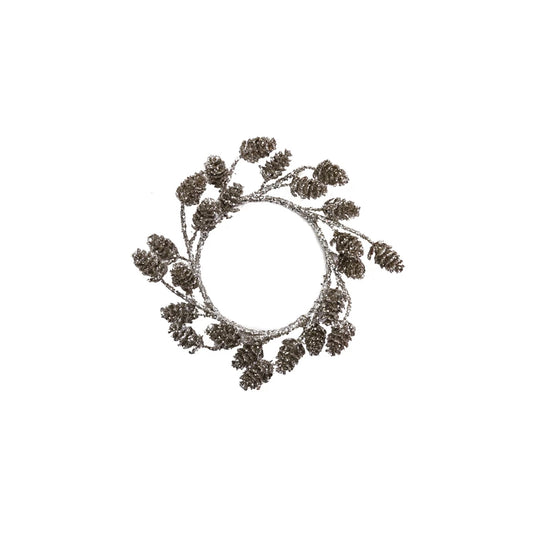 Round Plastic Pinecone Wreath with Glitter, Pewter Finish