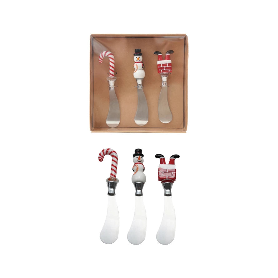 Canape Knives with Glass Holiday Icon Handle, Set of 3