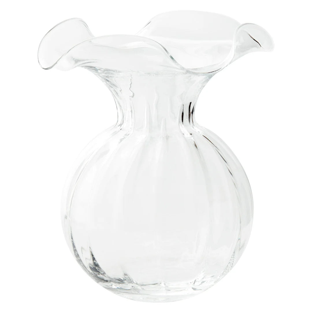 Vietri Hibiscus Glass Large Fluted Vase, Clear