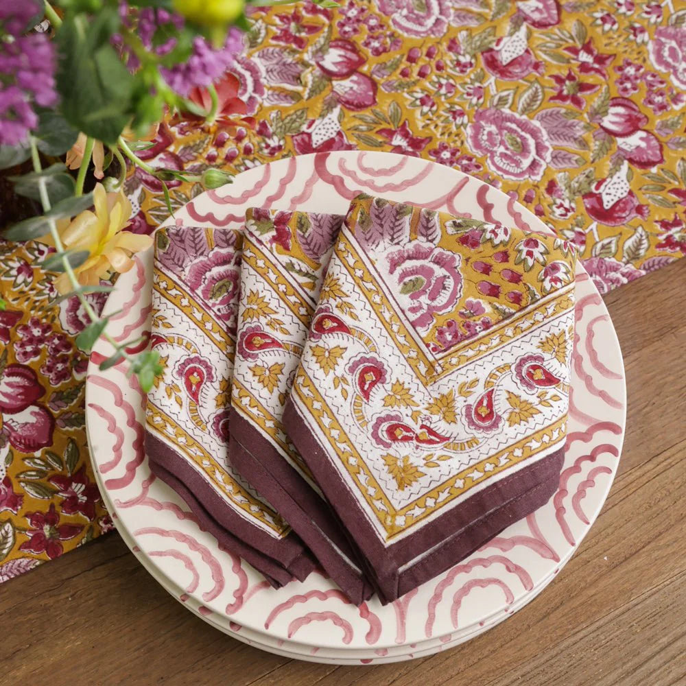 Pomegranate Garden Plum & Ochre Napkin, Set of 4