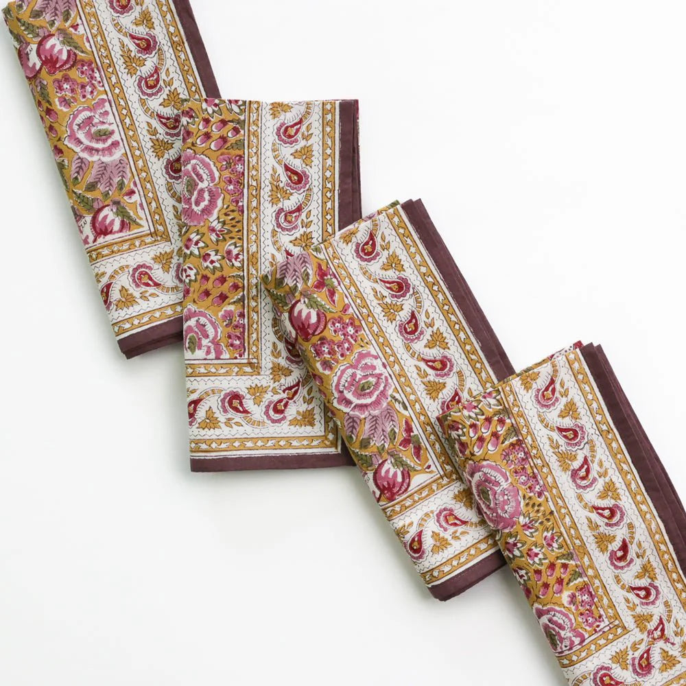 Pomegranate Garden Plum & Ochre Napkin, Set of 4