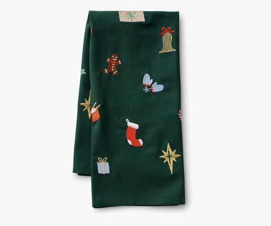 Signs of the Season Embroidered Holiday Tea Towel
