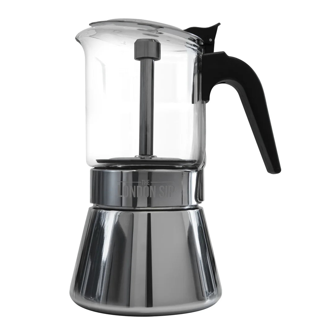 The London Sip Stainless Steel Espresso Maker and Glass