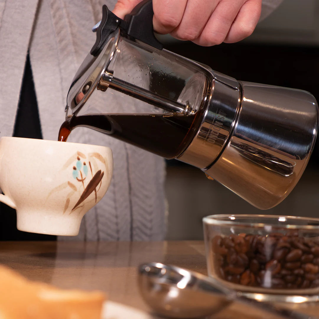 The London Sip Stainless Steel Espresso Maker and Glass