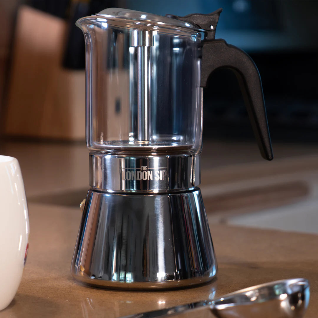 The London Sip Stainless Steel Espresso Maker and Glass