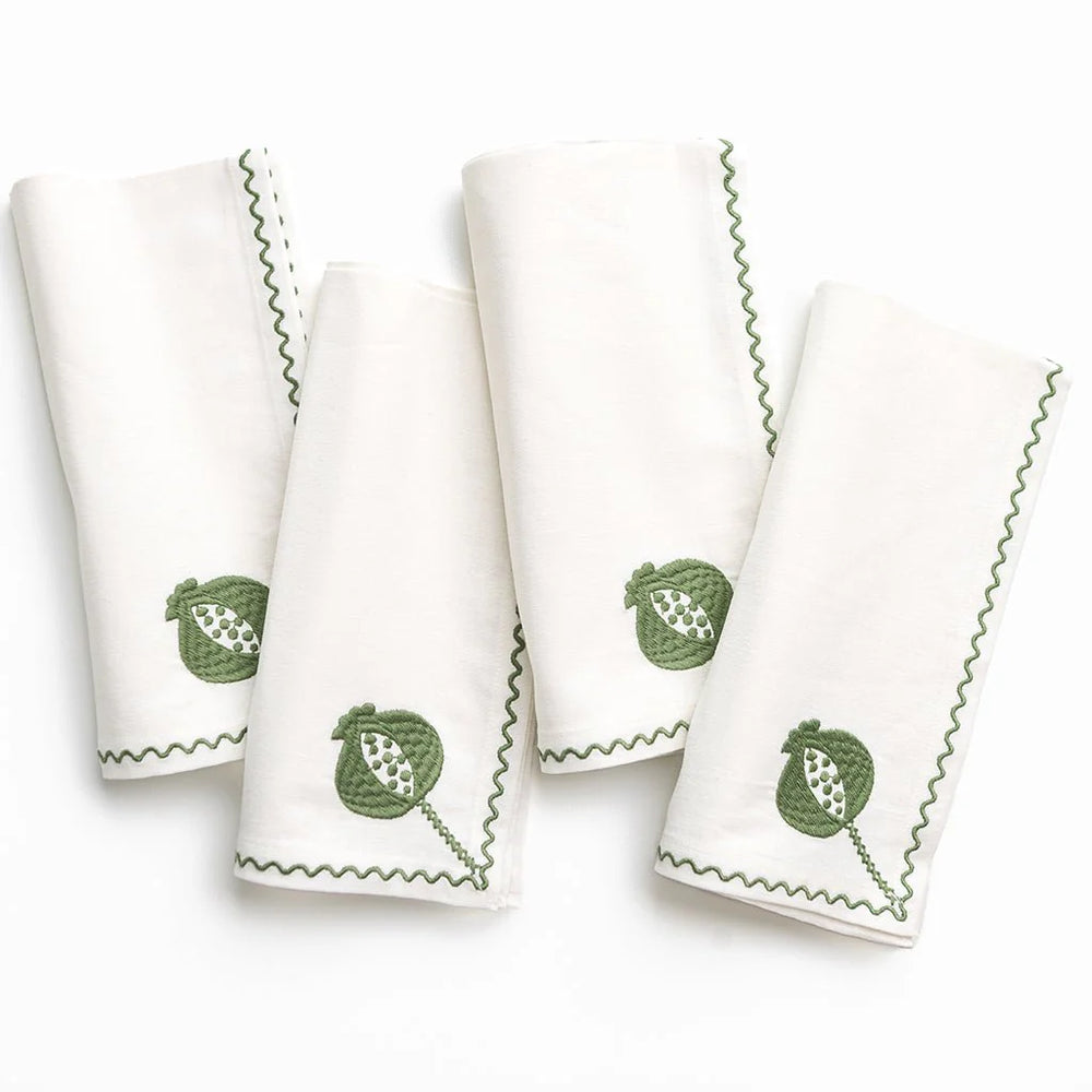 Pomegranate Crewel Green Napkins, Set of 4