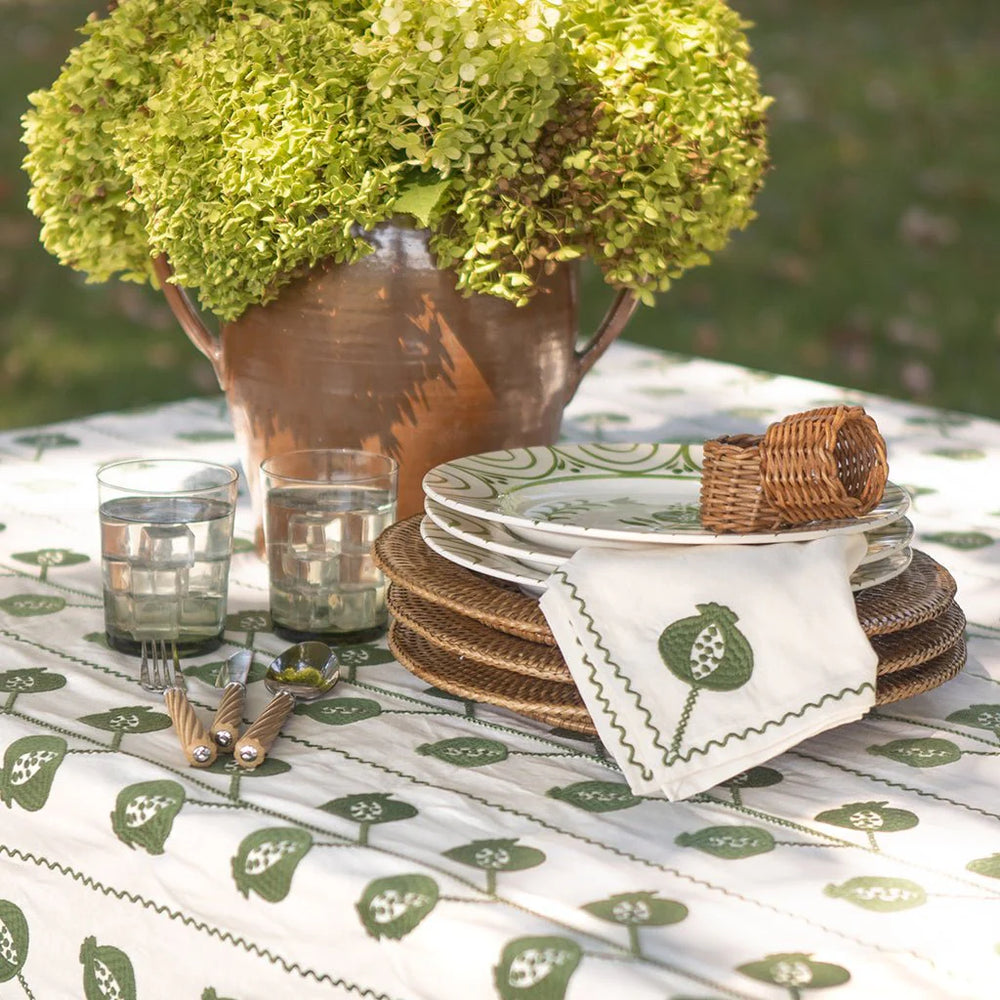 Pomegranate Crewel Green Tablecloth