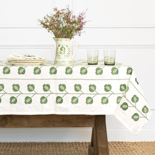 Pomegranate Crewel Green Tablecloth