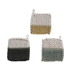 Cotton Crocheted Tie Dye Pot Holder,Multi Color, 8” Square