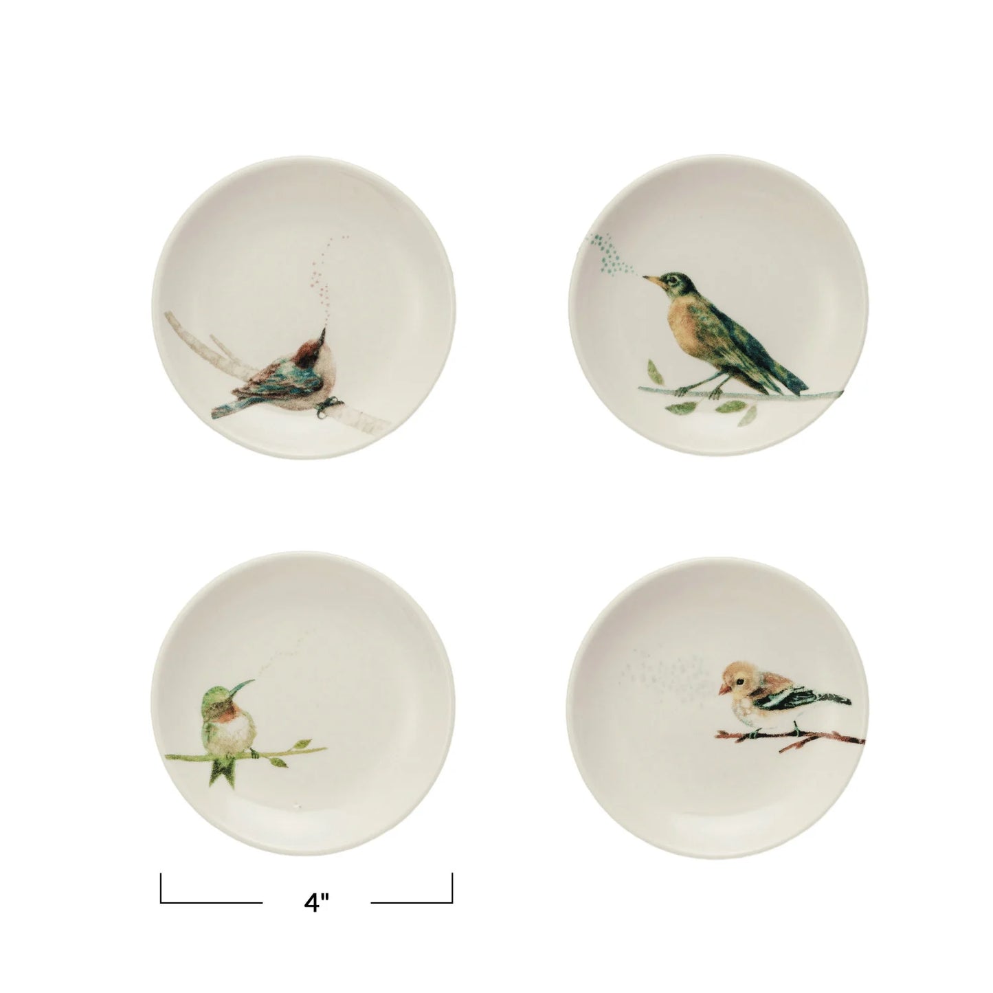 Round Stoneware Dish with Bird on Branch, Assorted