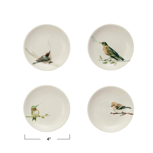 Round Stoneware Dish with Bird on Branch, Assorted