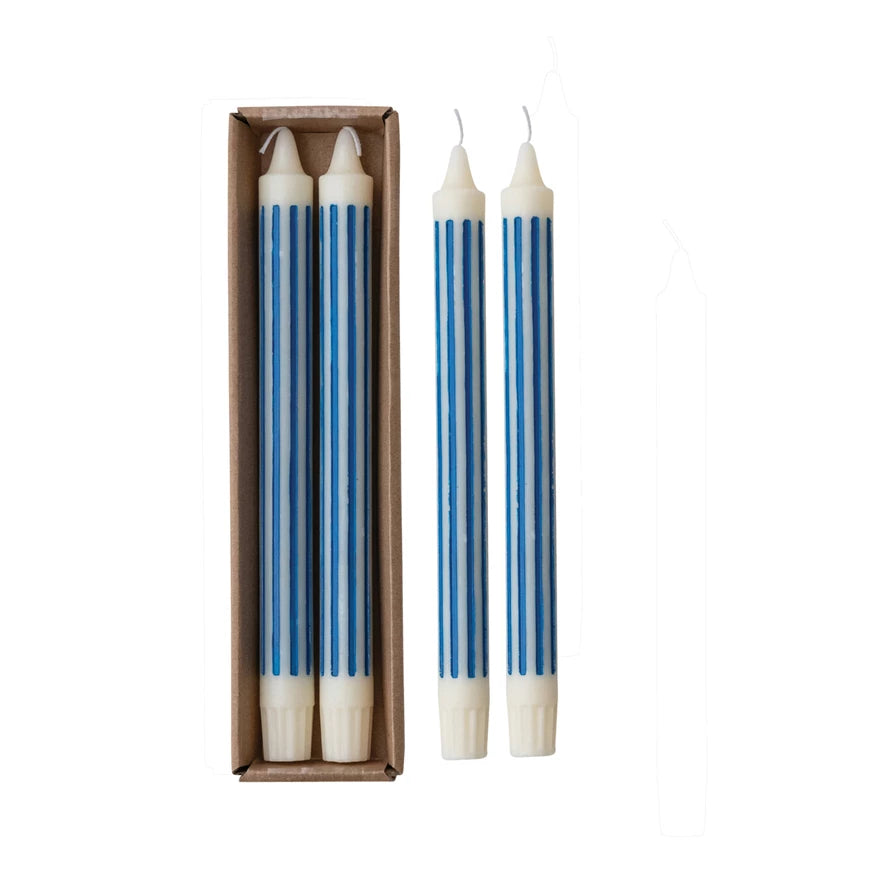 Vertical Stripe Taper Candle, Set of Two, 10”