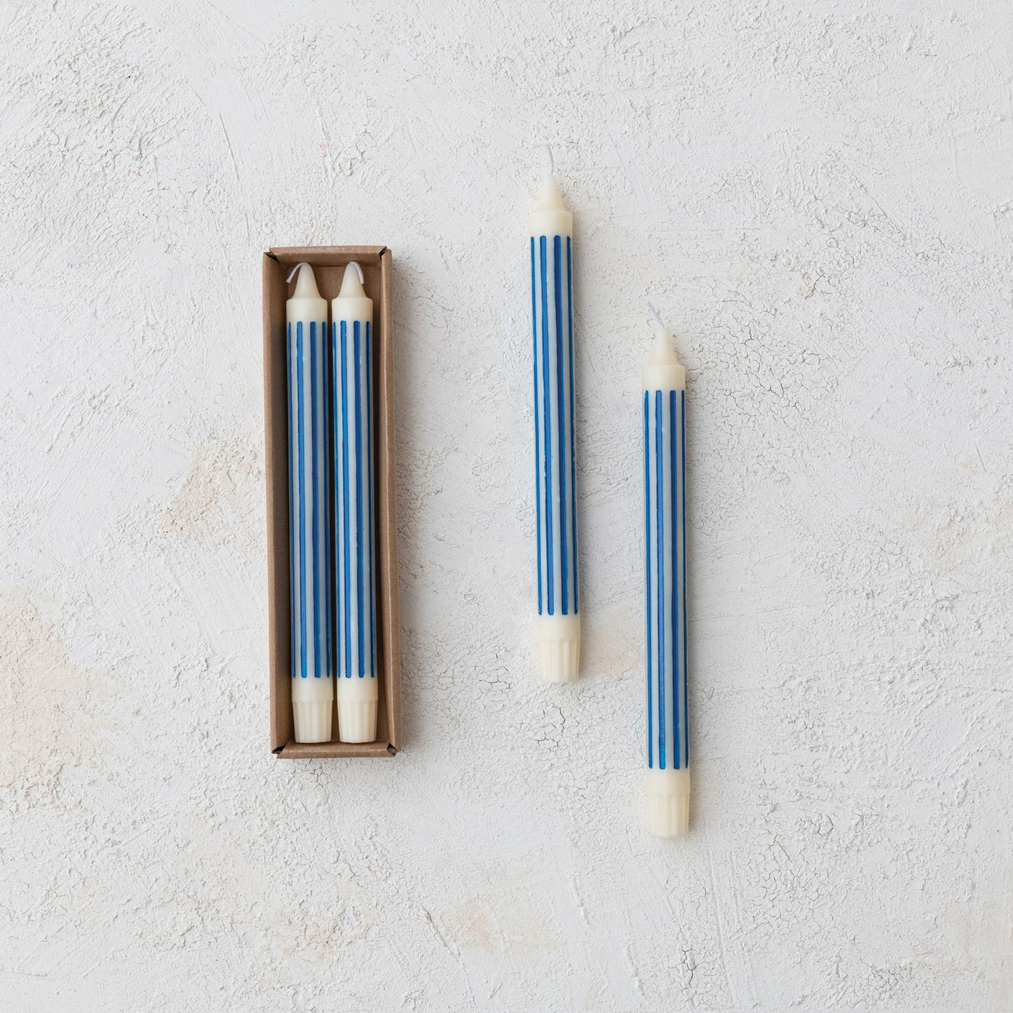 Vertical Stripe Taper Candle, Set of Two, 10”