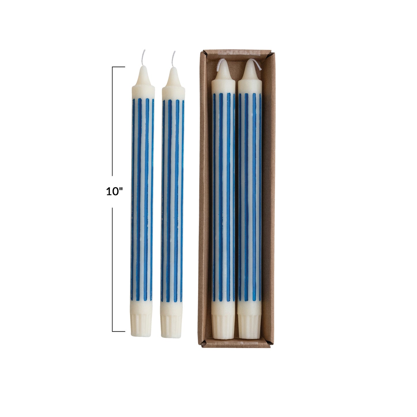 Vertical Stripe Taper Candle, Set of Two, 10”