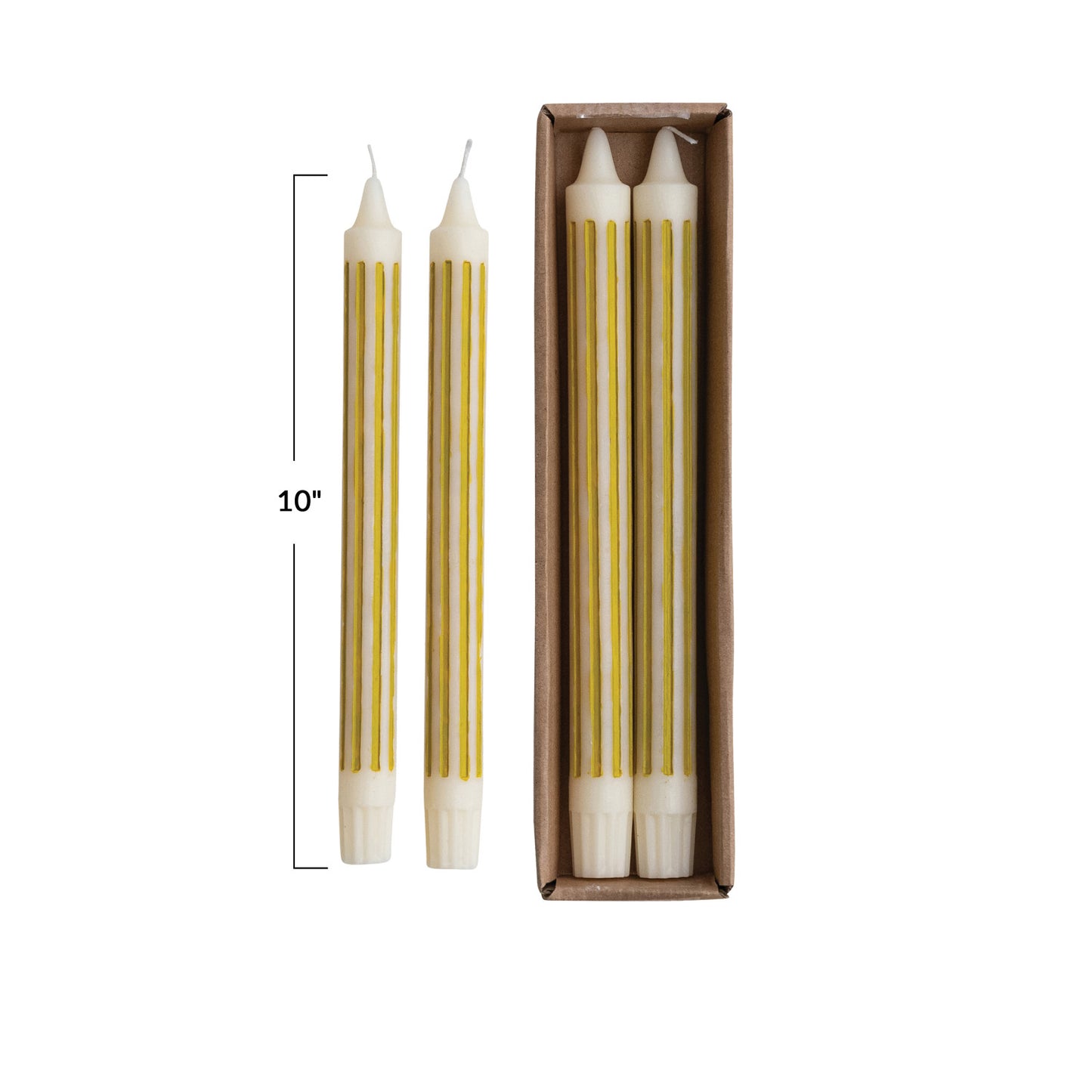 Vertical Stripe Taper Candle, Set of Two, 10”