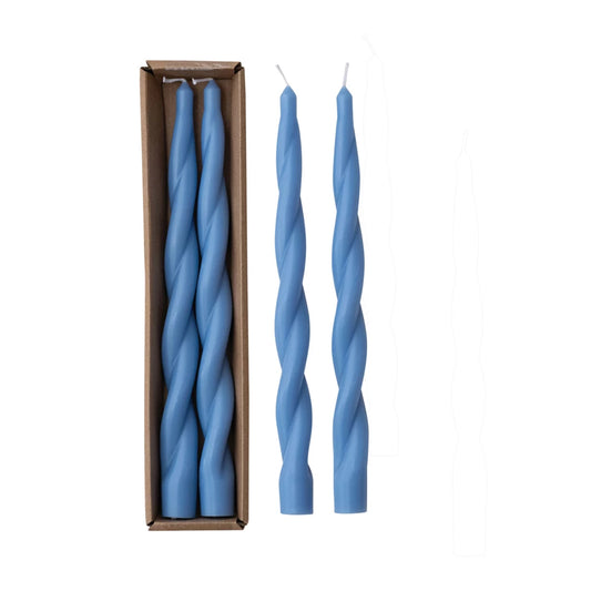 Twist Taper Blue Candle, Set of Two, 10”