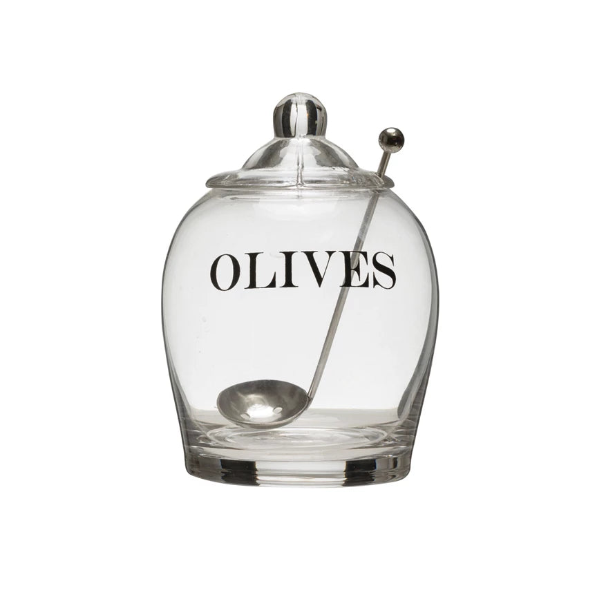 “Olives” Glass Jar with Stainless Spoon