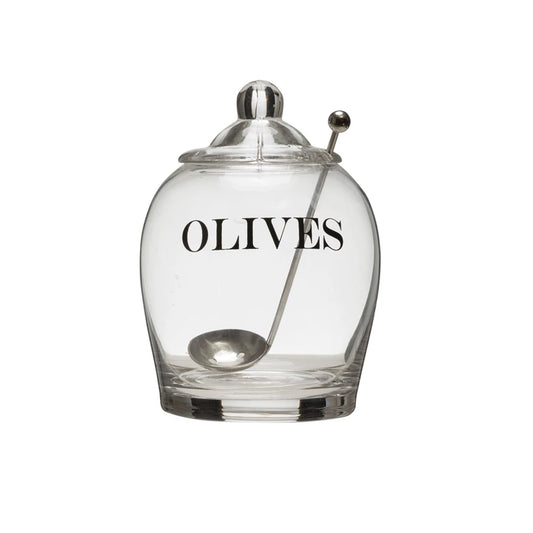 “Olives” Glass Jar with Stainless Spoon