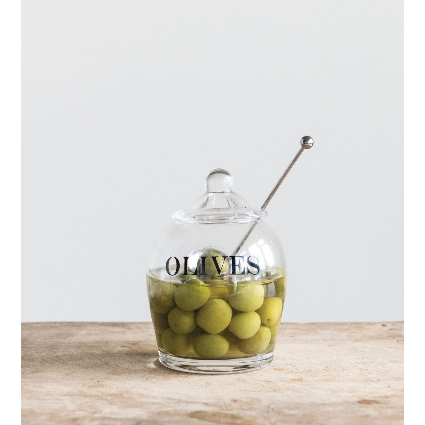 “Olives” Glass Jar with Stainless Spoon