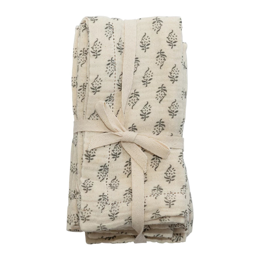 Cotton Napkins, Natural & Gray, Set of 4
