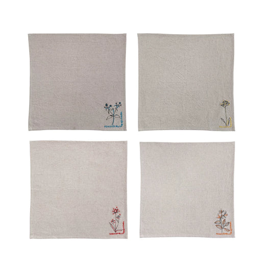 Cotton and Linen Embrodered Napkin, Set of 4