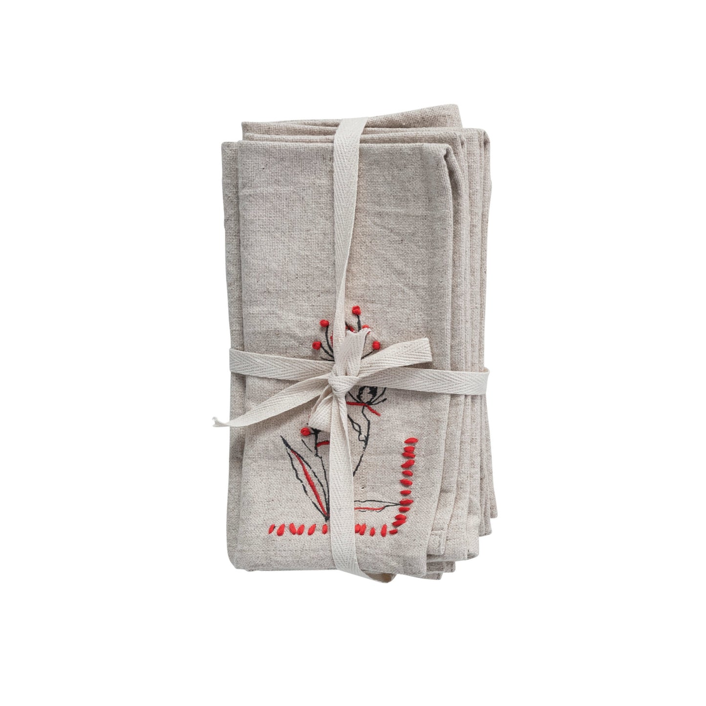 Cotton and Linen Embrodered Napkin, Set of 4