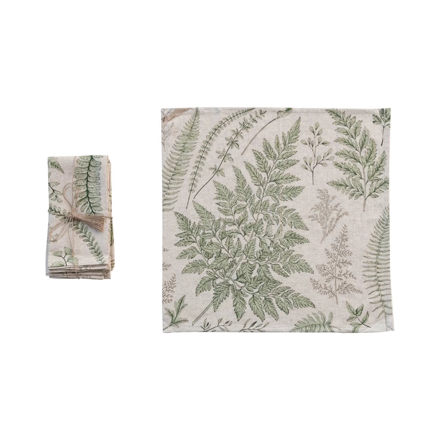 Cotton Blend Napkins with Botanical Print, Set of 4