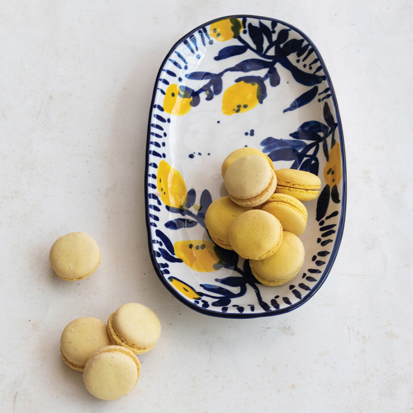 Hand-Painted Stoneware Platter with Lemons