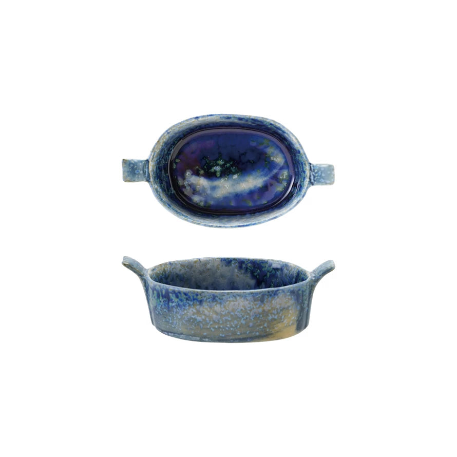 Stoneware Mini Baker with Handles, Blue