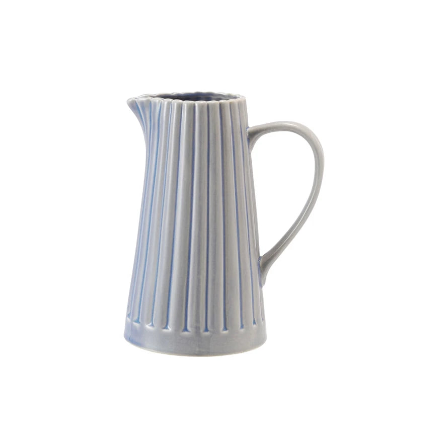 Stoneware Fluted Ribbed Pitcher, Light Blue