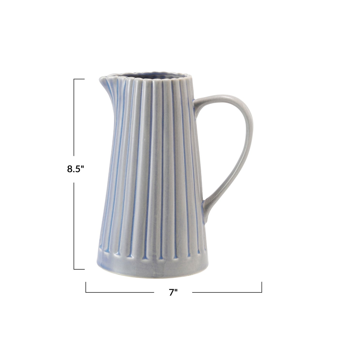 Stoneware Fluted Ribbed Pitcher, Light Blue