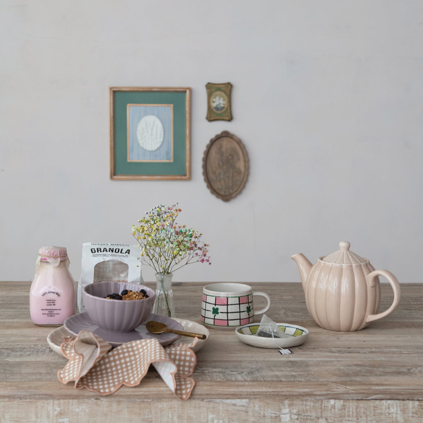 Stoneware Fluted Ribbed Teapot, Cream Color