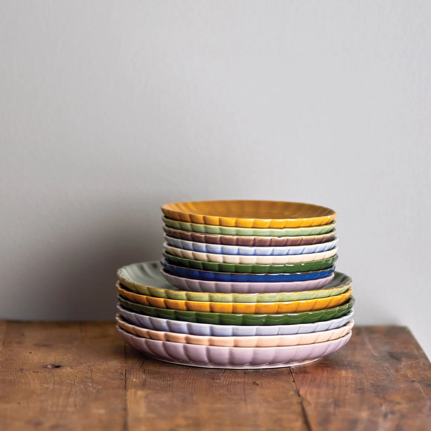 Stoneware Fluted Plate, Light Blue